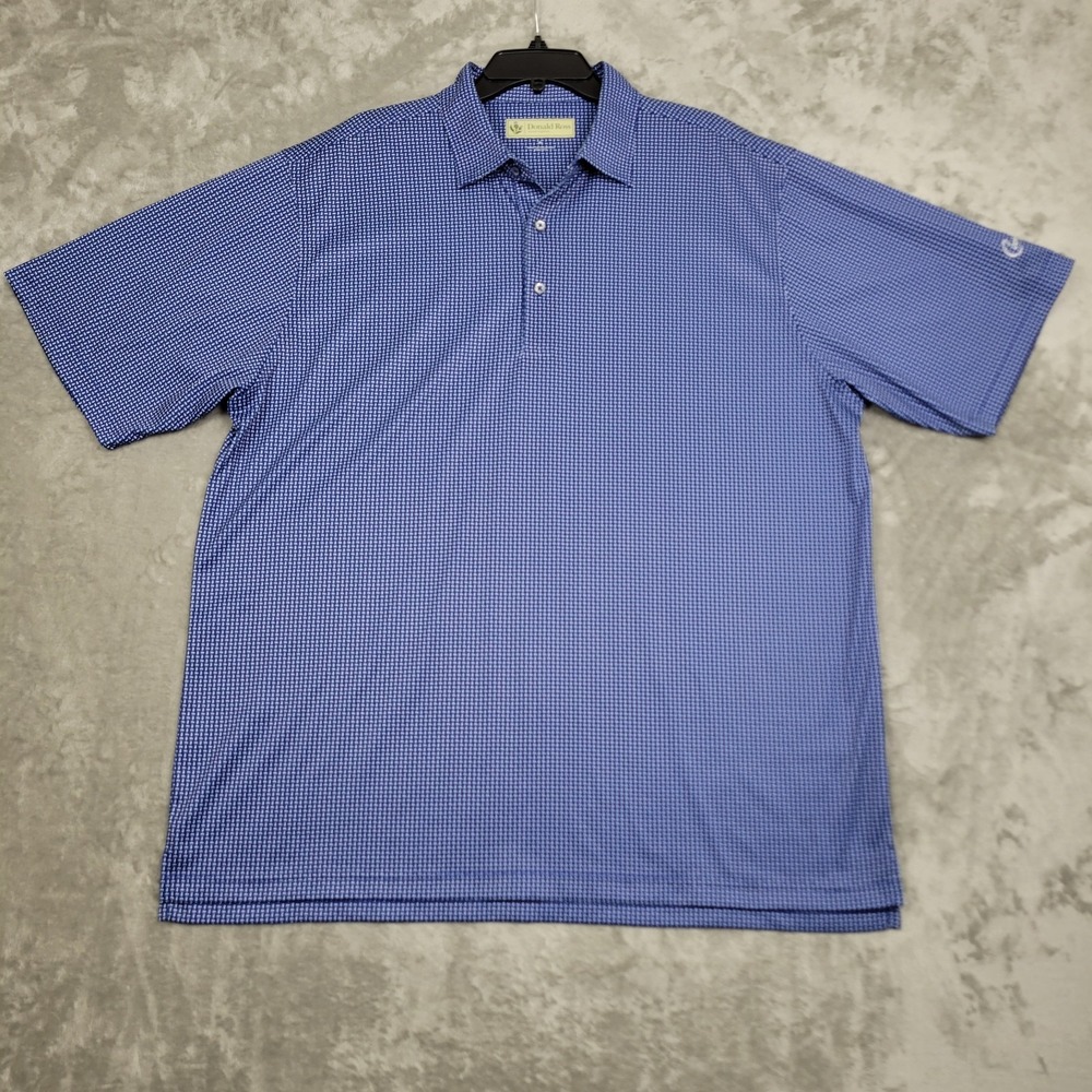 Donald Ross Polo Shirt Mens XL Blue White Geometric Golf Performance Logo